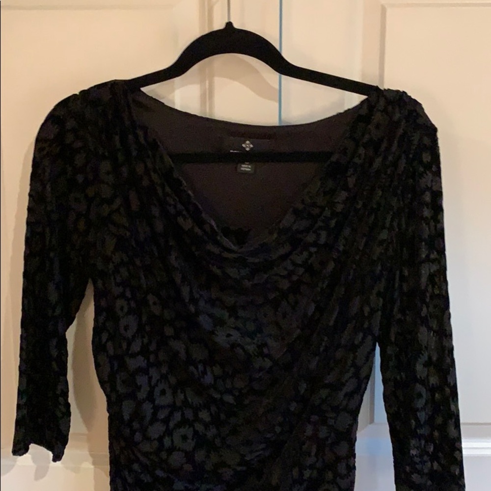 Black print on print ruching at waist front + back